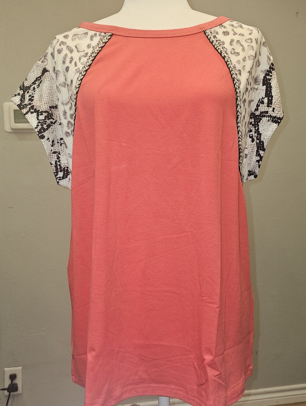 NWOT-Coral Short-Sleeve Tee with Snake-Print Raglan Sleeves